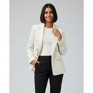 Talbots Ivory Waffle Weave Double Breasted Blazer Jacket Old Money Womens Size 8